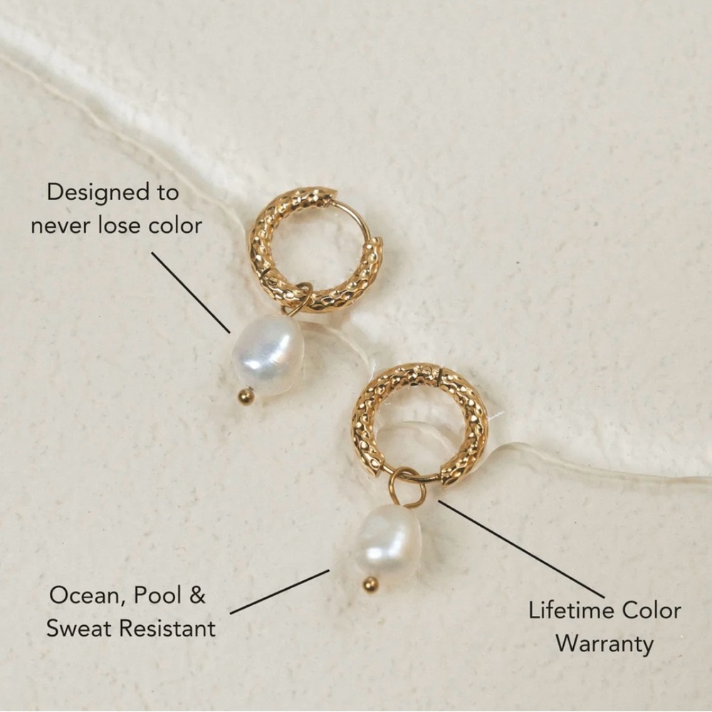 Atolea Gold Hammered Pearl Hoop Earrings